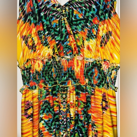 ECI NY Women Yellow Watercolor Maxi Dress Artsy Vibrant Size 10 Art To Wear Boho - Picture 6 of 9
